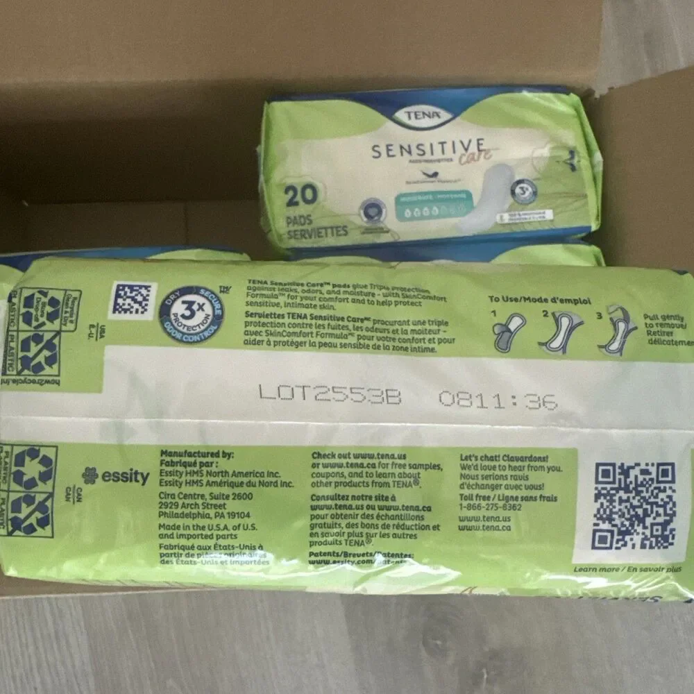 TENA Sensitive Care Moderate Incontinence Pads Lot of 6 Packs 20 Ct 120 Total